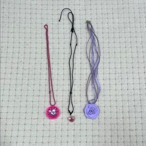 Set of Three Pink and Purple Necklaces